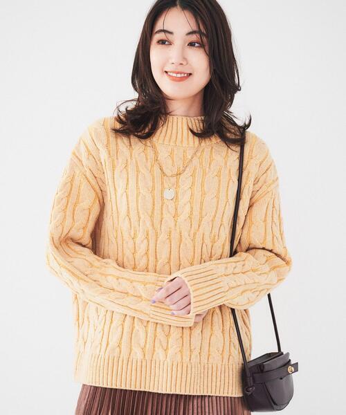 VINTAGE - 昭和レトロケーブル編みニットセーターコットン素材ゆったりネイビーフリーサイズ 昭和レトロケーブル編みニットセーターコットン素材ゆったり
