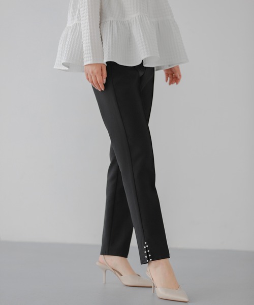 Fit more パンツ パールスリットテーパードパンツ レディース