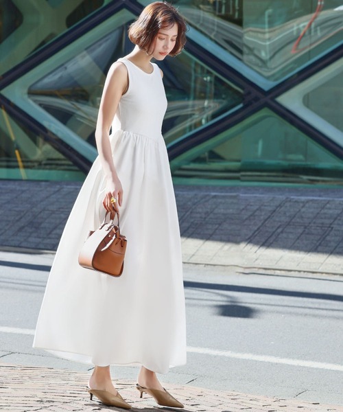 ELFRANK ワンピース 異素材ドッキングフレアロングワンピース