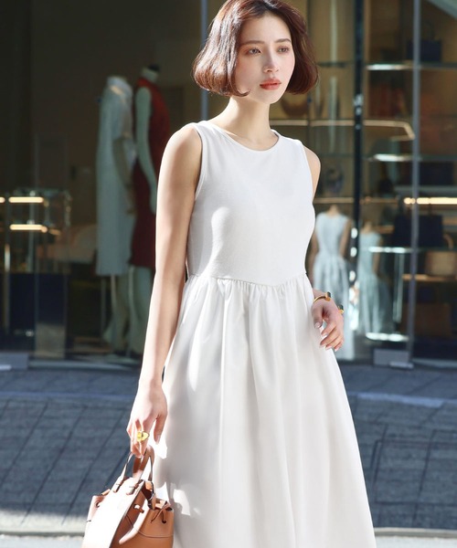 ELFRANK ワンピース 異素材ドッキングフレアロングワンピース