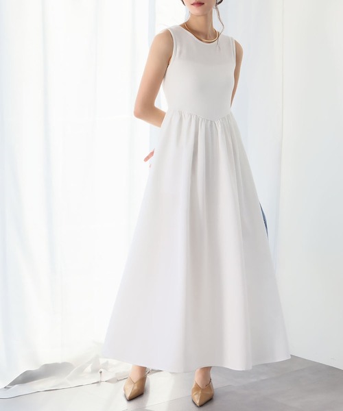 ELFRANK ワンピース 異素材ドッキングフレアロングワンピース