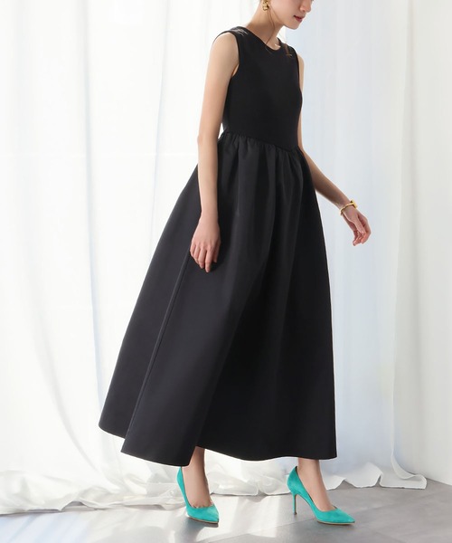 ELFRANK ワンピース 異素材ドッキングフレアロングワンピース