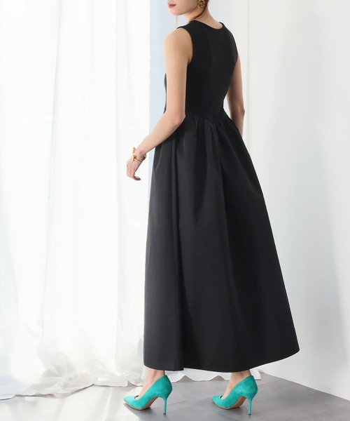 ELFRANK ワンピース 異素材ドッキングフレアロングワンピース