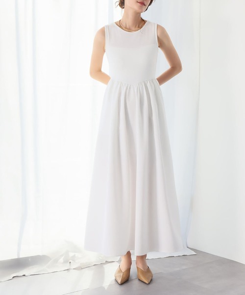 ELFRANK ワンピース 異素材ドッキングフレアロングワンピース