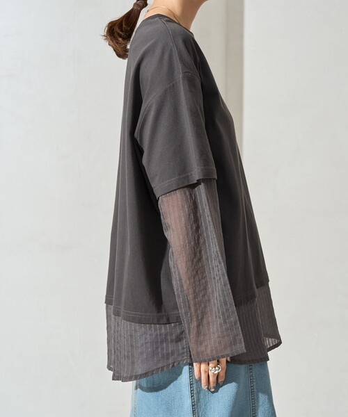 CHIGNON ストライプカットソー　プルオーバー　シアーストライプPO CHIGNON ストライプカットソー プルオーバー シアーストライプPO