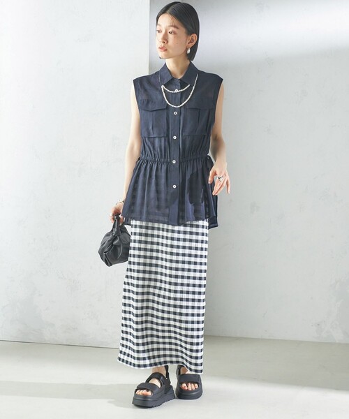 SHIPS（シップス） スカート 「手洗い可能」ギンガム チェック タイト