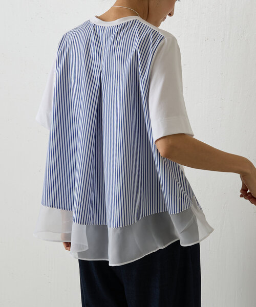 美品 BEARDSLEY シャツコンビカットソー グレー×ホワイト