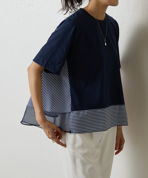 専用★新品★16500円ビアズリー重ね風ストライプ カットソー トップス BEARDSLEY tシャツ ストライプコンビカットソー レディース