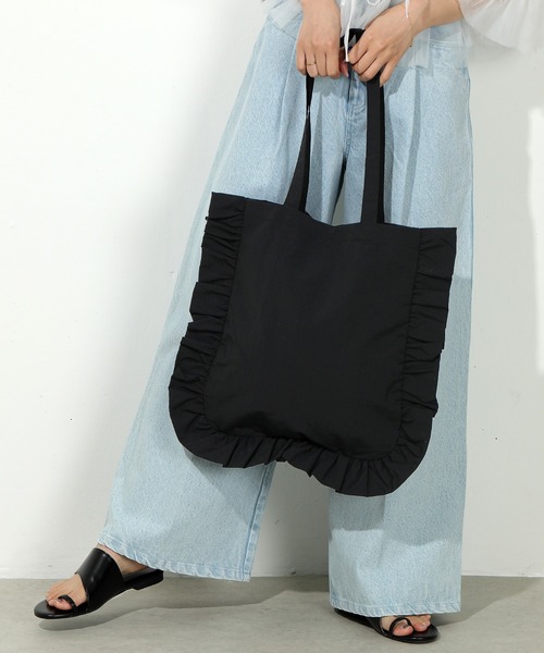 emesuelee トートバッグ ナイロンフリルトートバッグ レディース