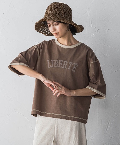 tシャツ バイカラーパイピングロゴTシャツ「手洗い可能」 レディース