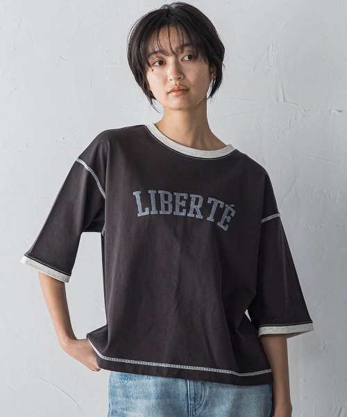 tシャツ バイカラーパイピングロゴTシャツ「手洗い可能」 レディース
