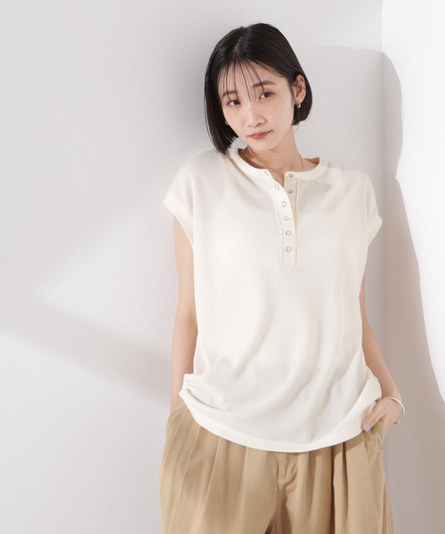 NANO universe（ナノ・ユニバース） ヘンリーネック tシャツ ワッフル