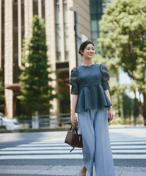 NATURAL BEAUTY BASIC ブラウス シャツ シアーペプラムブラウス