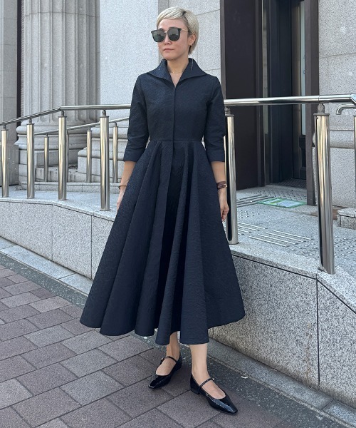 MNM様 美品✨ルネ ブラックワンピース フレア ジャガード フォーマル