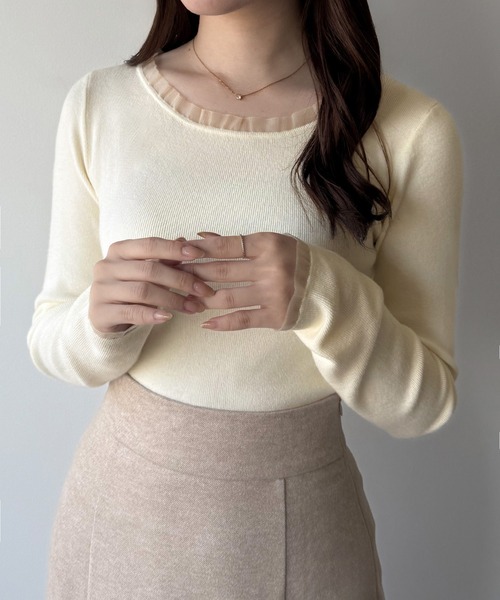 mipiarl ニット セーター シアーフリルニットトップス レディース