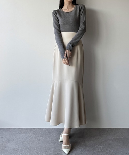 mipiarl ニット セーター シアーフリルニットトップス レディース