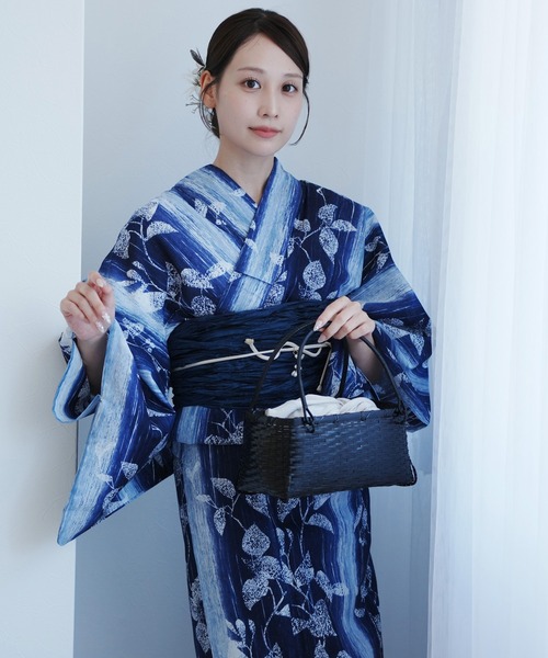utatane 浴衣 浴衣2点セット 紺ぼかし縞つゆくさ レディース