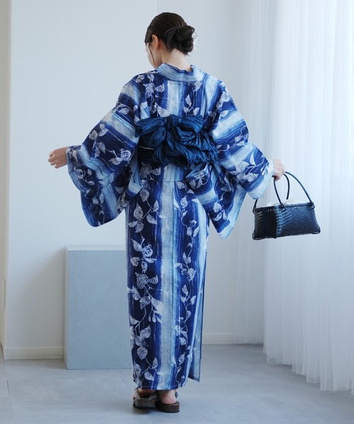 utatane 浴衣 浴衣2点セット 紺ぼかし縞つゆくさ レディース
