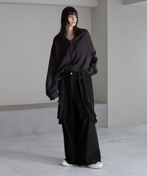 「cussil」 ダメージ加工デニムパンツ X-SMALL ブラック メンズ