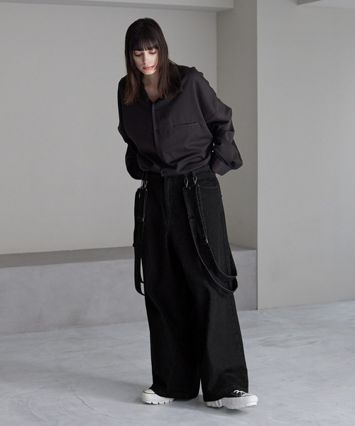 「cussil」 ダメージ加工デニムパンツ X-SMALL ブラック メンズ
