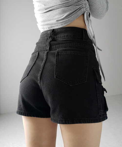 「me+em select」 デニムショートパンツ SMALL ブラック レディース