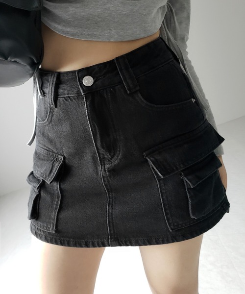 「me+em select」 デニムショートパンツ SMALL ブラック レディース