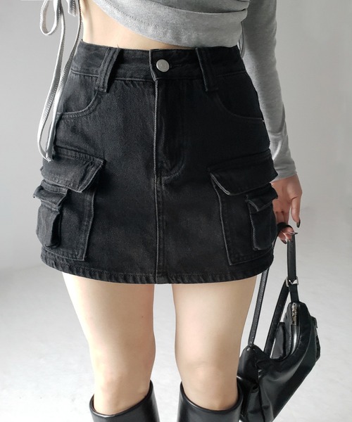 「me+em select」 デニムショートパンツ SMALL ブラック レディース