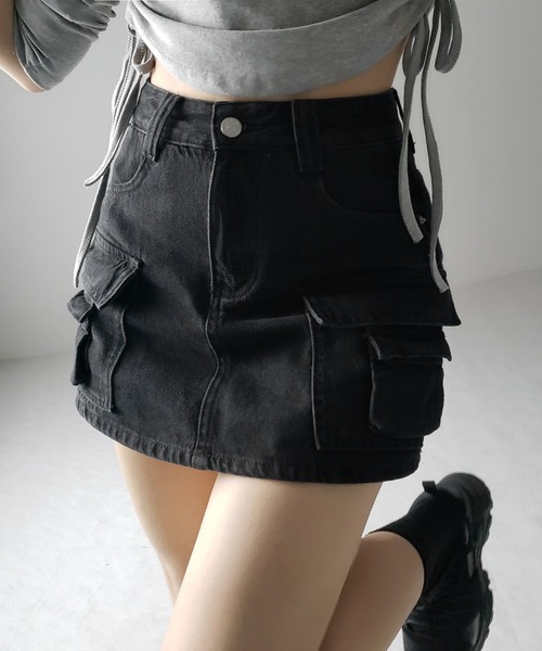 「me+em select」 デニムショートパンツ SMALL ブラック レディース