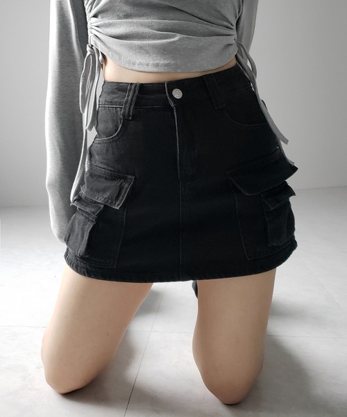 「me+em select」 デニムショートパンツ SMALL ブラック レディース