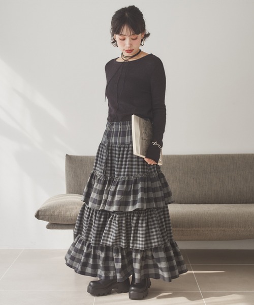 ANDREA&co.ブラックフリルロングスカート 新品未使用 ANDREA&Co ブラック ボリュームフリルチュールスカート