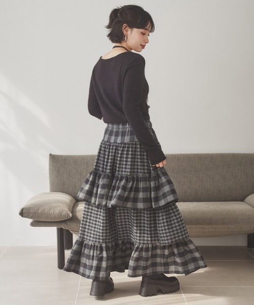 スカート check tiered frill long skirt /チェックティアードフリル