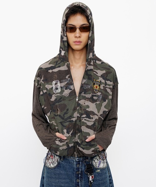 MASONPRINCE パーカー 袖切り替え カモフラ柄 ZIPパーカー WT4291