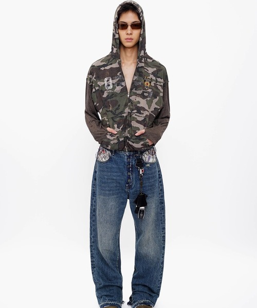 MASONPRINCE パーカー 袖切り替え カモフラ柄 ZIPパーカー WT4291