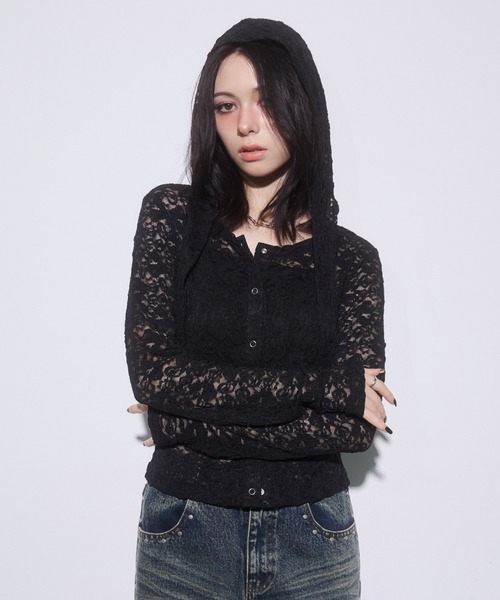 ENVYM（アンビー） tシャツ フロント釦レーストップス レディース