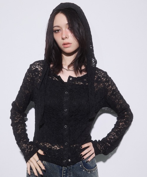 ENVYM（アンビー） tシャツ フロント釦レーストップス レディース