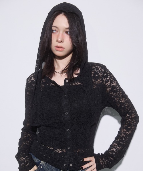 ENVYM（アンビー） tシャツ フロント釦レーストップス レディース