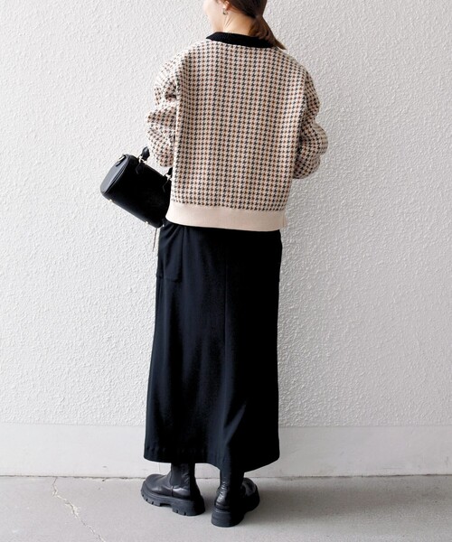 SHIPS any モールヤーン クルーネック 千鳥柄 カーディガン SHIPS any:〈手洗い可能〉モールヤーン クルーネック 千鳥柄