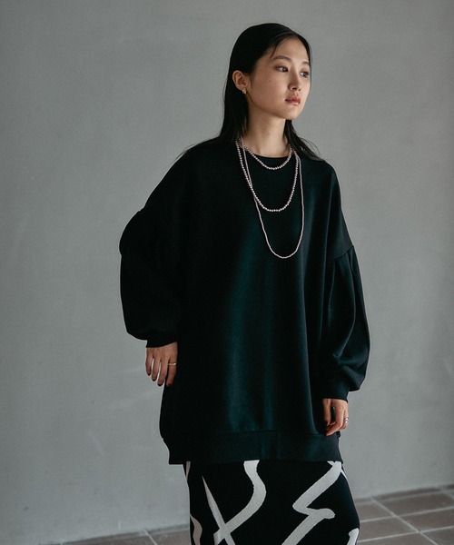 極美品✨PLEATS PLEASE チュニック　長袖　黒　白　Lサイズ LEPSIM（レプシィム） トレーナー スウェット 袖タックボリューム
