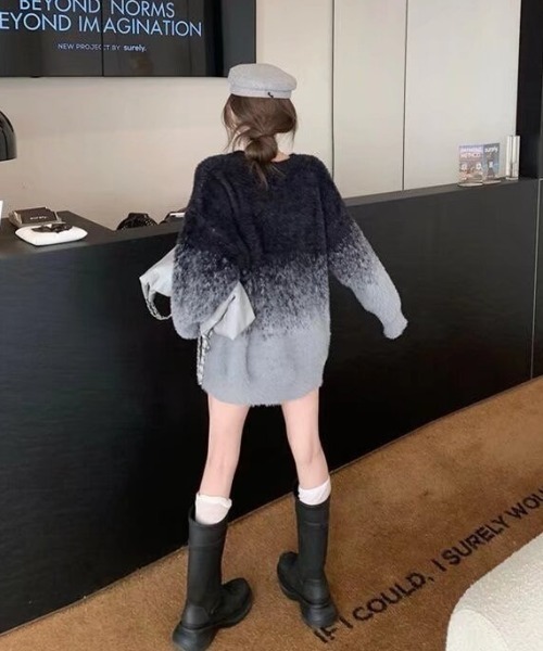 lilful セーター ニット モヘアタッチ レタリンググラデーションニット