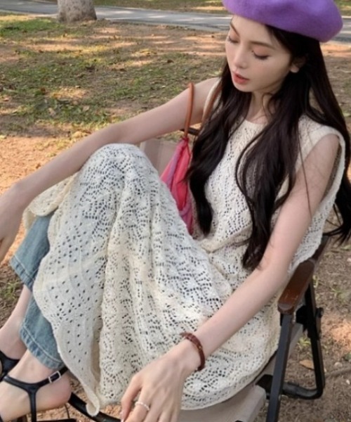 「CELENA BEATS」 ノースリーブニット FREE ホワイト レディース_画像7