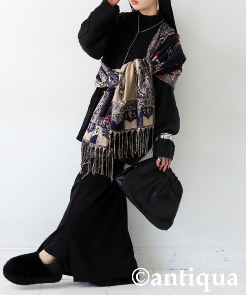 大判 ウール シルク ストール ショール スカーフ 羽織り 黒 ブラック 総柄 InDream シルク シフォン ストール 薄手 刺繍 ブラック 黒 スカーフ