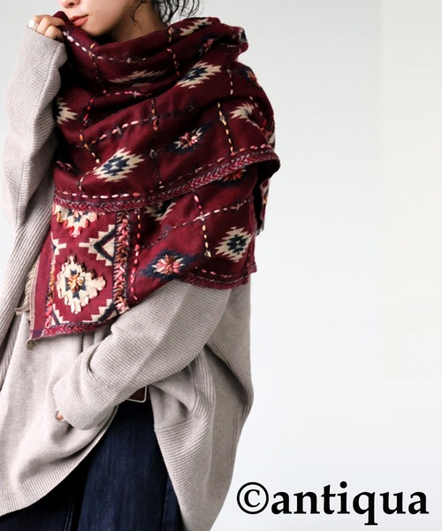 antiqua（アンティカ） ストール マフラー エスニック柄 大判ストール