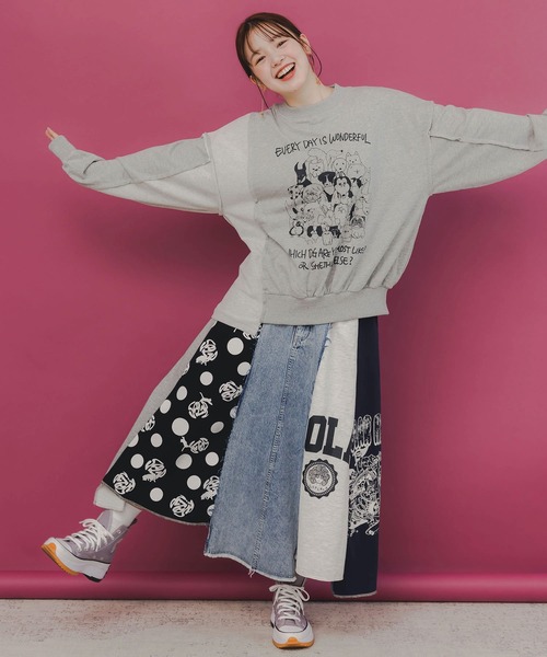 ScoLar（スカラー） tシャツ 153742：毎日がわんダフル柄アシメプル