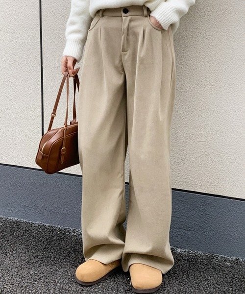 パンツ タック入りコーデュロイワイドパンツ レディース : ZOZOTOWN