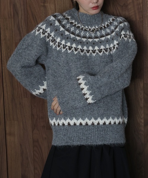 HAUNT購入　LITRALノルディックニット ROUGH TRADE セーター ニット ノルディック柄クルーネックニット(M1