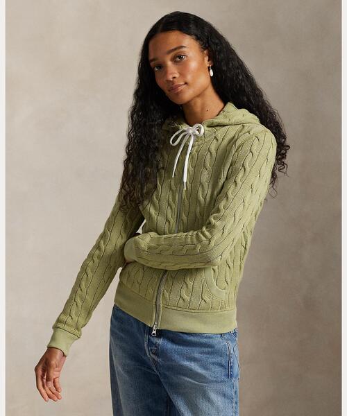 値下げします！POLOラルフローレン　ニット フルジップ フーディ新品L黒 POLO RALPH LAUREN（ポロ・ラルフローレン） パーカー ダブルニット