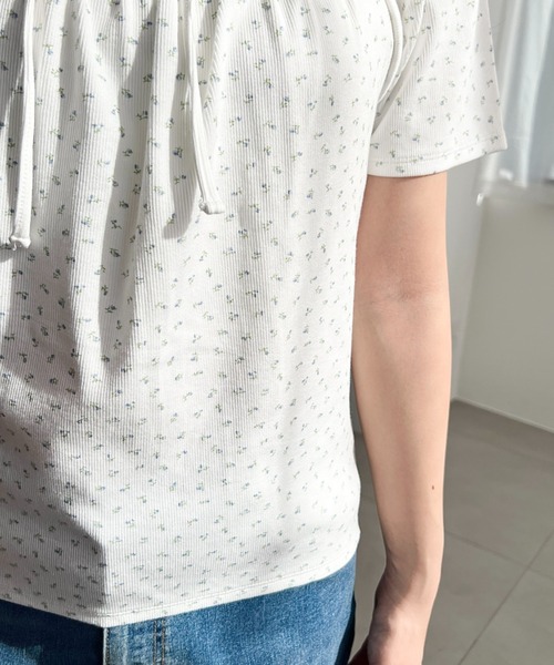 moment+ tシャツ レイヤードデザインデコルテリボンリブカットソー半袖