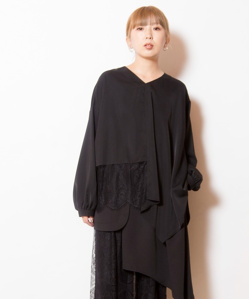 OSMOSIS（オズモーシス） ブラウス シャツ アシンメトリーレース切替