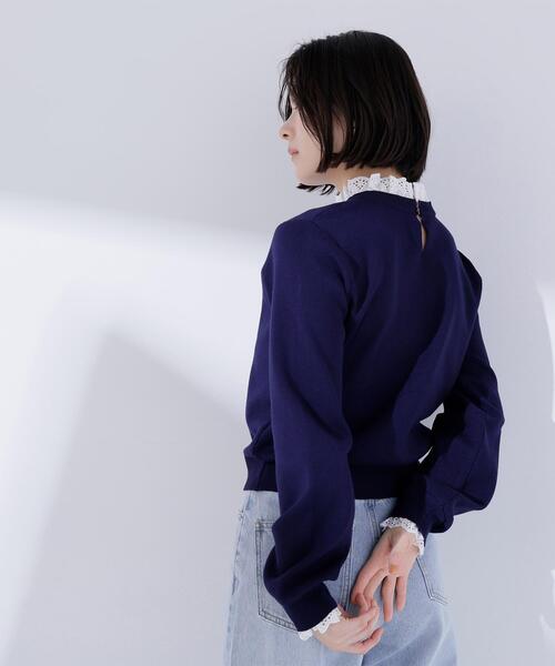 Drawer フリル付きネイビーセーター NATURAL BEAUTY BASIC（ナチュラルビューティーベーシック） ニット