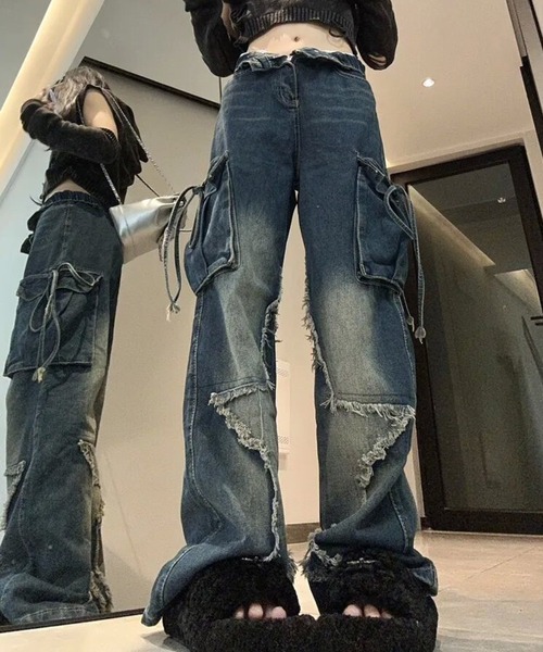 「WESTSEA」 カーゴパンツ M ブルー レディース_画像4